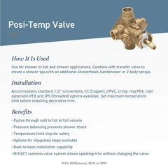 Moen 2580 Posi-Temp Pressure Balancing Shower Valve, 0.5 Inch Crimp Ring PEX Connection