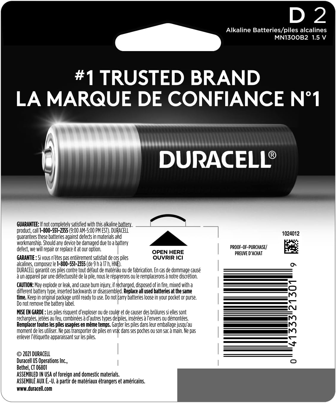 DURACELL Duracell DURMN1300B2Z CopperTop D Alkaline Batteries 1.5V 2/Pack