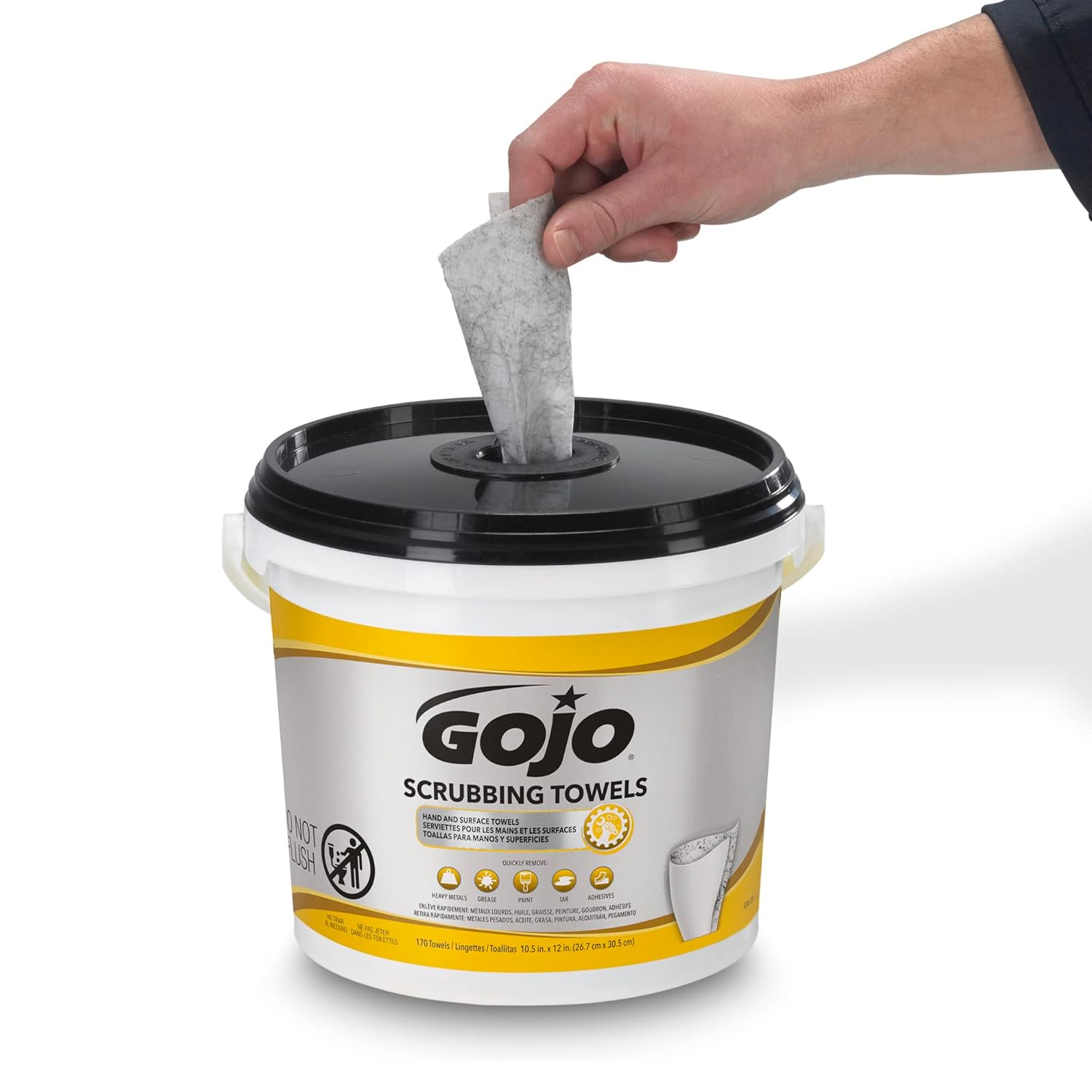 GOJO Gojo 6398-02 Scrubbing Towels Fresh Citrus Scent 170 Count Extra Large Dual Textured Wet Towels Bucket Pack of 2