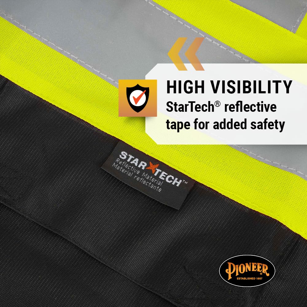 PIONEER Pioneer V1021571U-2/3XL Safety Vest - Hi Vis Reflective Solid Neon, 8 Pockets, Adjustable for Construction & Traffic Work