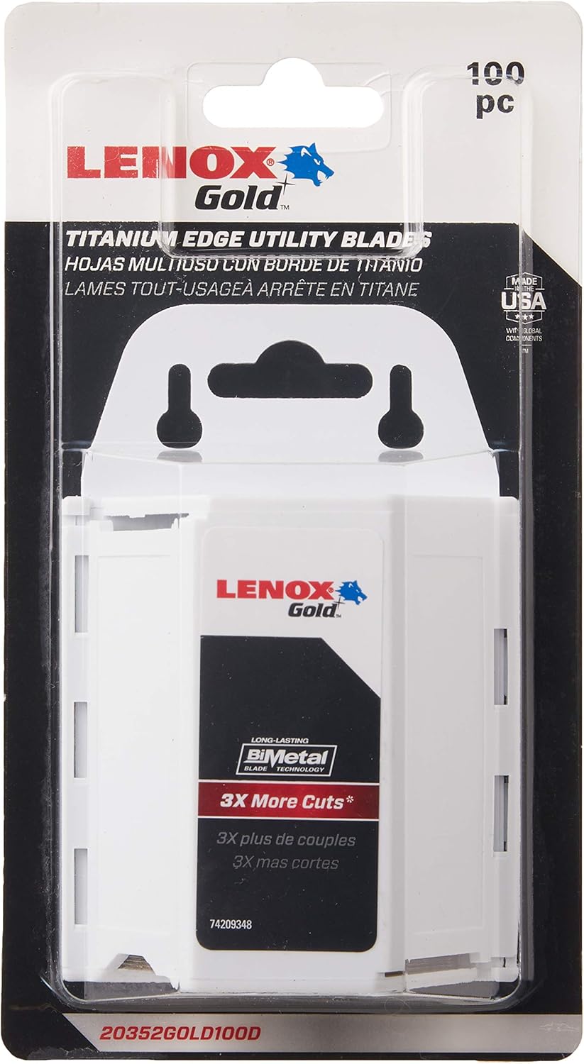 LENOX Lenox 20352GOLD100D Gold Titanium Nitride Coated Utility Knife Blades 100 Pack