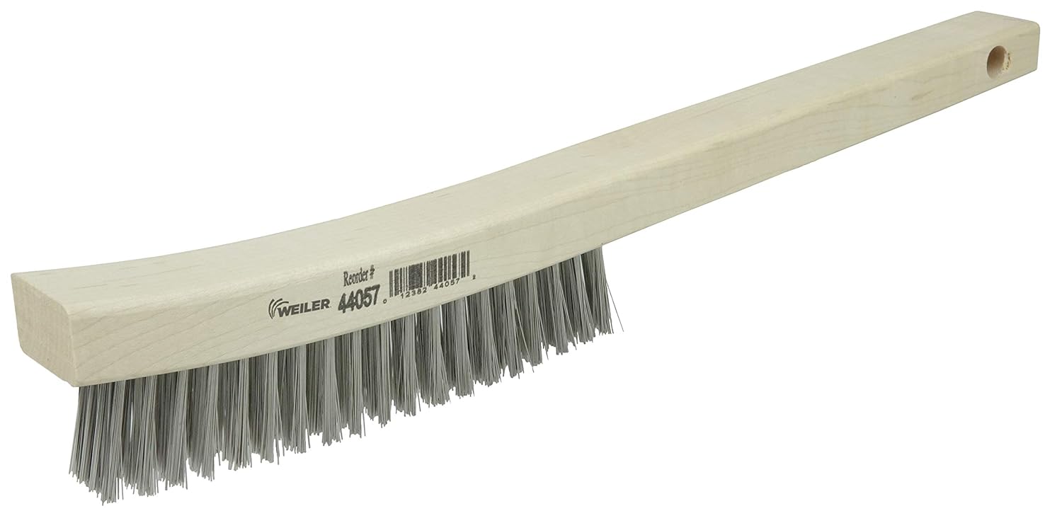 WEILER Weiler 44057 Curved Handle Scratch Brush 14 L 4X18 Rows Stainless Steel Wire Wood Handle