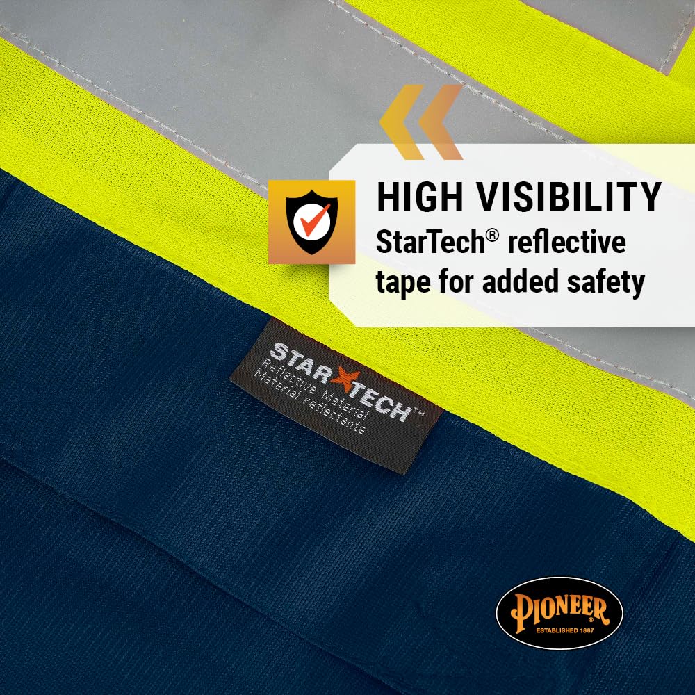 PIONEER Pioneer V1021580U-L/XL Safety Vest Hi Vis Reflective Solid Neon 8 Pockets Zipper Adjustable Multiple Colors