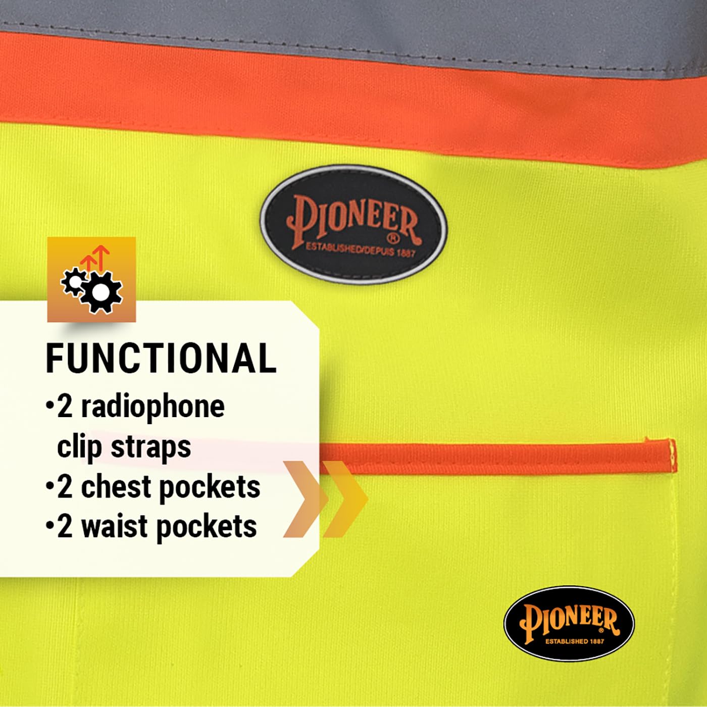 PIONEER Pioneer V1023560U-XL Hi Vis Tricot Sleeved Safety Vest Yellow Green X-Large