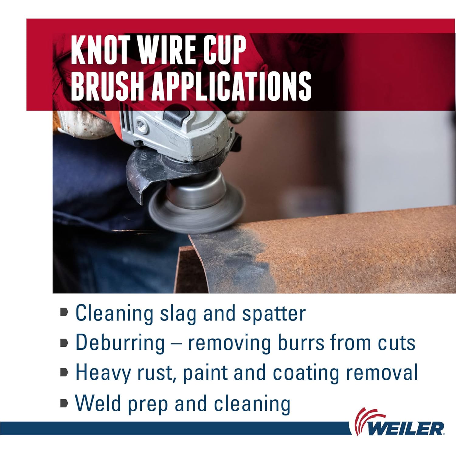 WEILER Weiler 13286 Single Row Knot Wire Cup Brush 2-3/4 inches Diameter .020 Steel Fill 5/8-11 UNC Nut