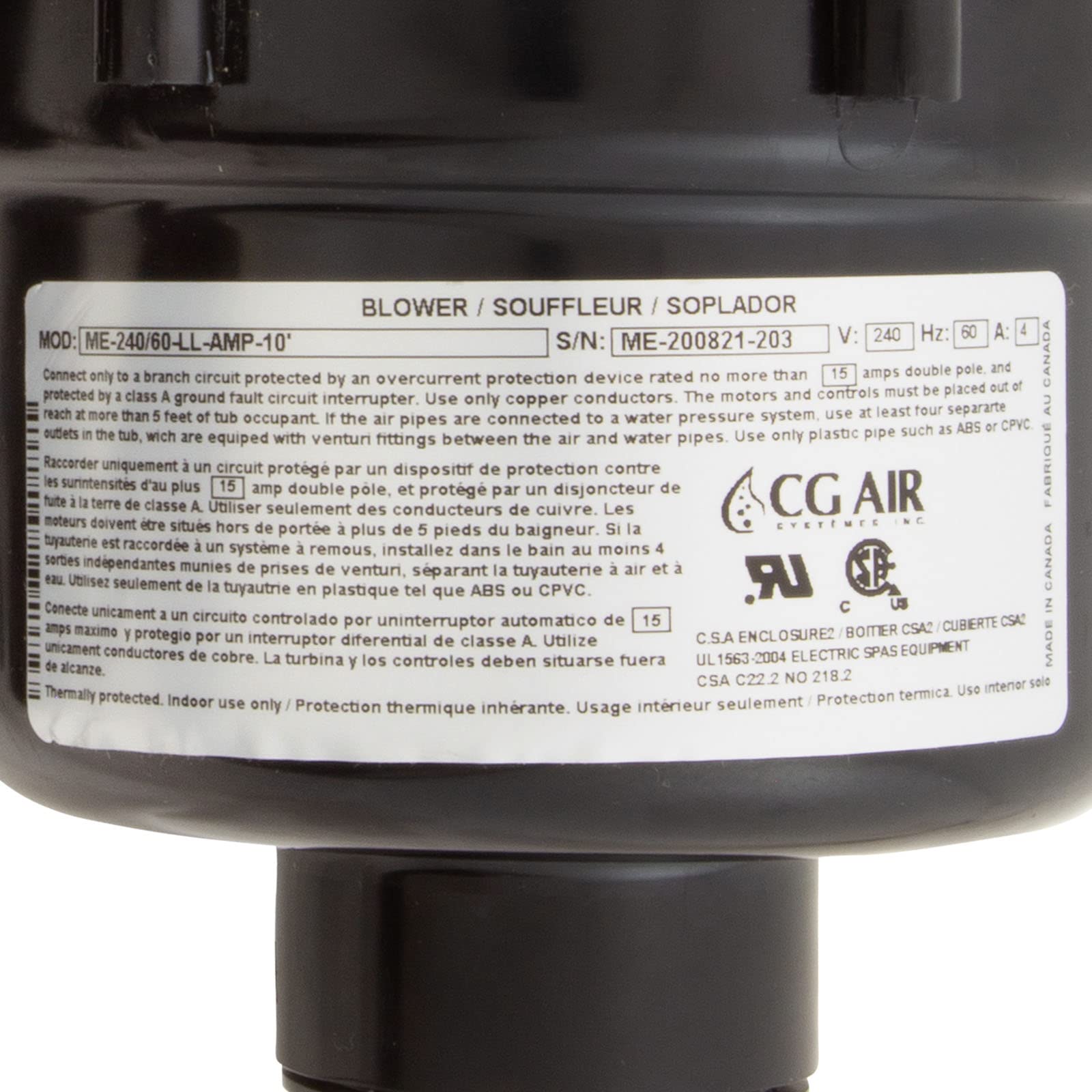 CG AIR SYSTEMS CG Air ME-240/60-LL-AMP Millenium Long Life Blower 230v 4.0A 10ft AMP