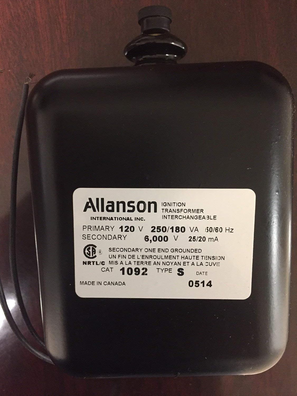 Allanson 1092S Gas Burner Ignition Transformer 120 V Input 6000 V