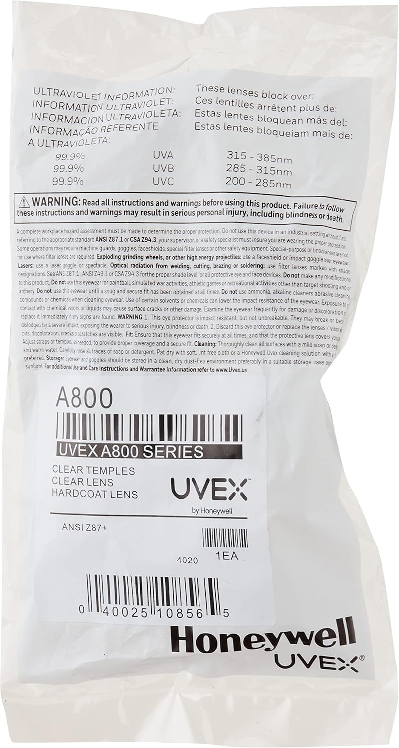 HONEYWELL UVEX Honeywell Uvex A800 Safety Glasses Clear Lens Anti-Scratch Hardcoat