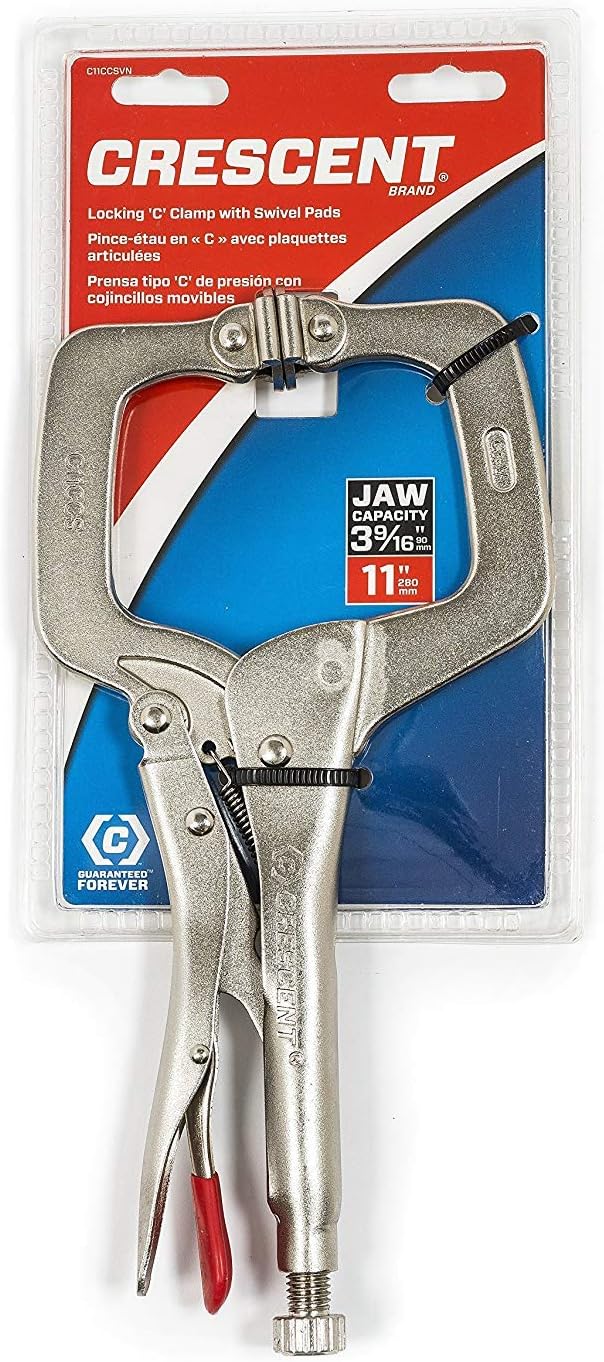CRESCENT Crescent C11CCSVN Locking C-Clamp with Swivel Pad Tips - 11 inches, Red