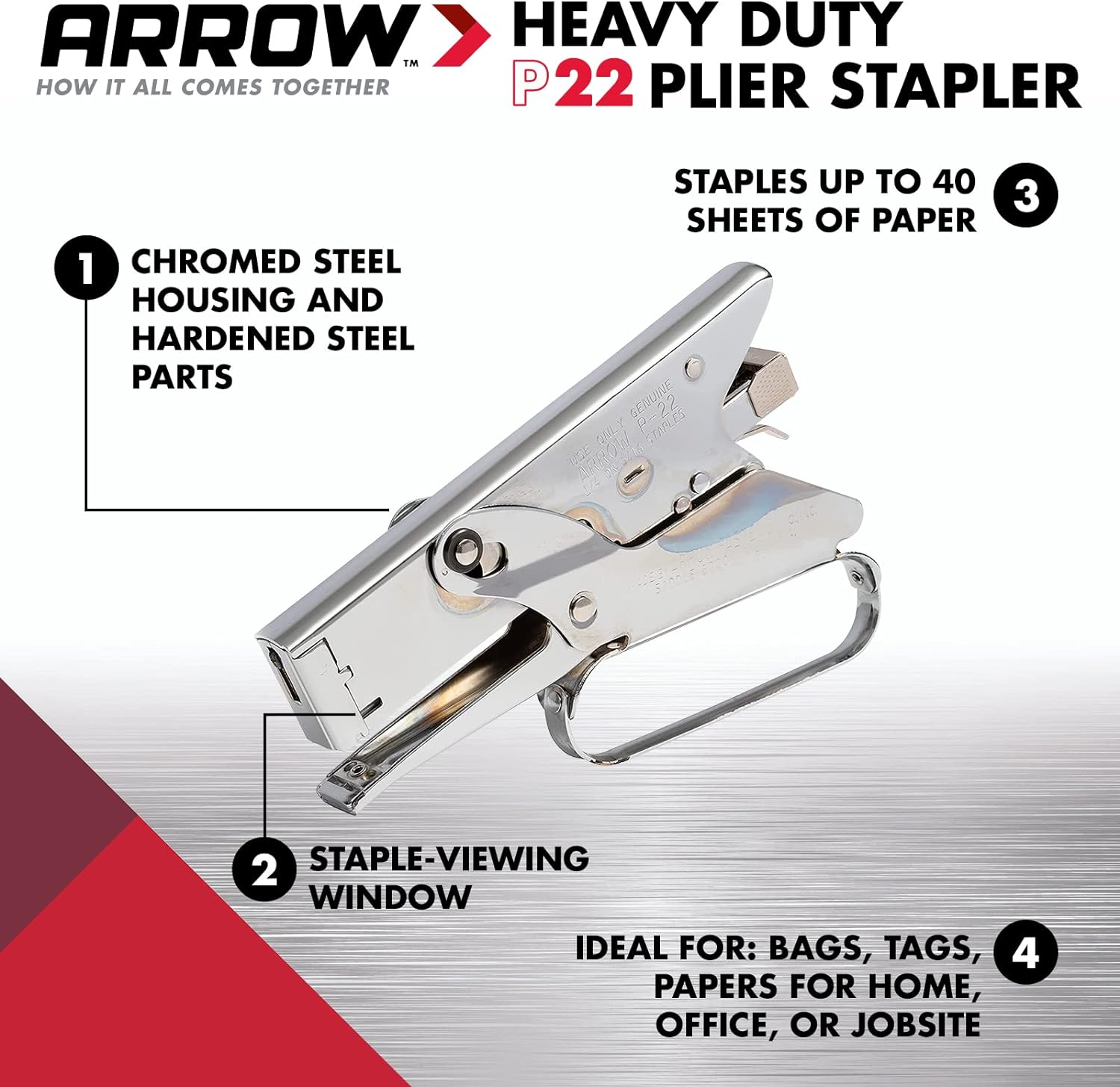 ARROW FASTENER Arrow Fastener P22 Heavy Duty Handheld Plier Stapler for Crafts, Office, and Insulation, Uses 1/4-Inch and 5/16-Inch Staples
