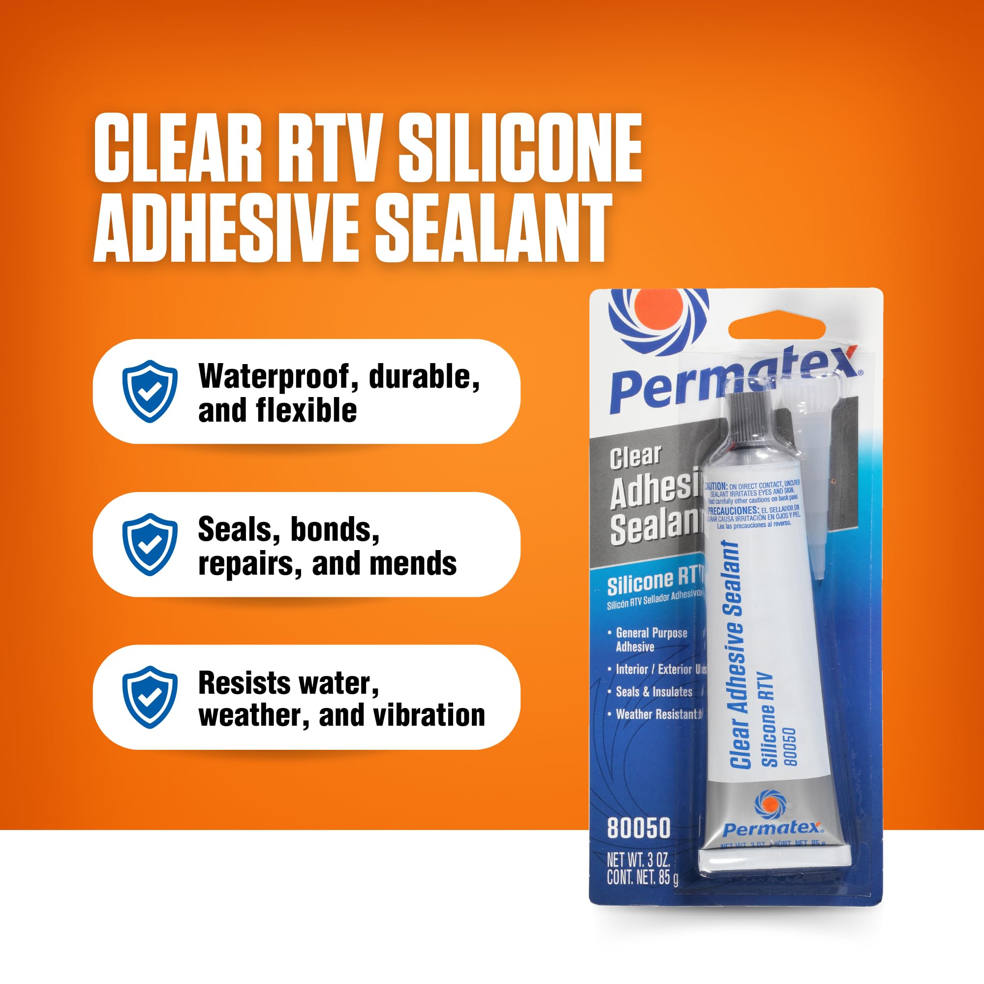 PERMATEX Permatex 80050 Clear RTV Silicone Adhesive Sealant 3 oz