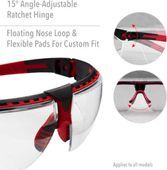 Honeywell S2860HS Safety Glasses Red Frame with Clear Lens & HydroShield Anti-Fog Coating