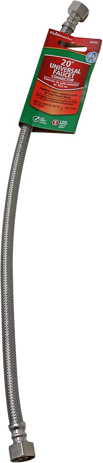 FLUIDMASTER Fluidmaster B4F20U Faucet Connector Braided Stainless Steel 20 Inch