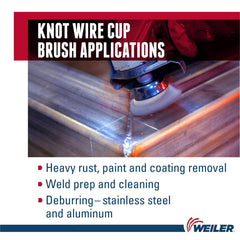 Weiler 13163 Single Row Knot Wire Cup Brush 3.5 Inch 5/8-11 UNC Nut Stainless Steel