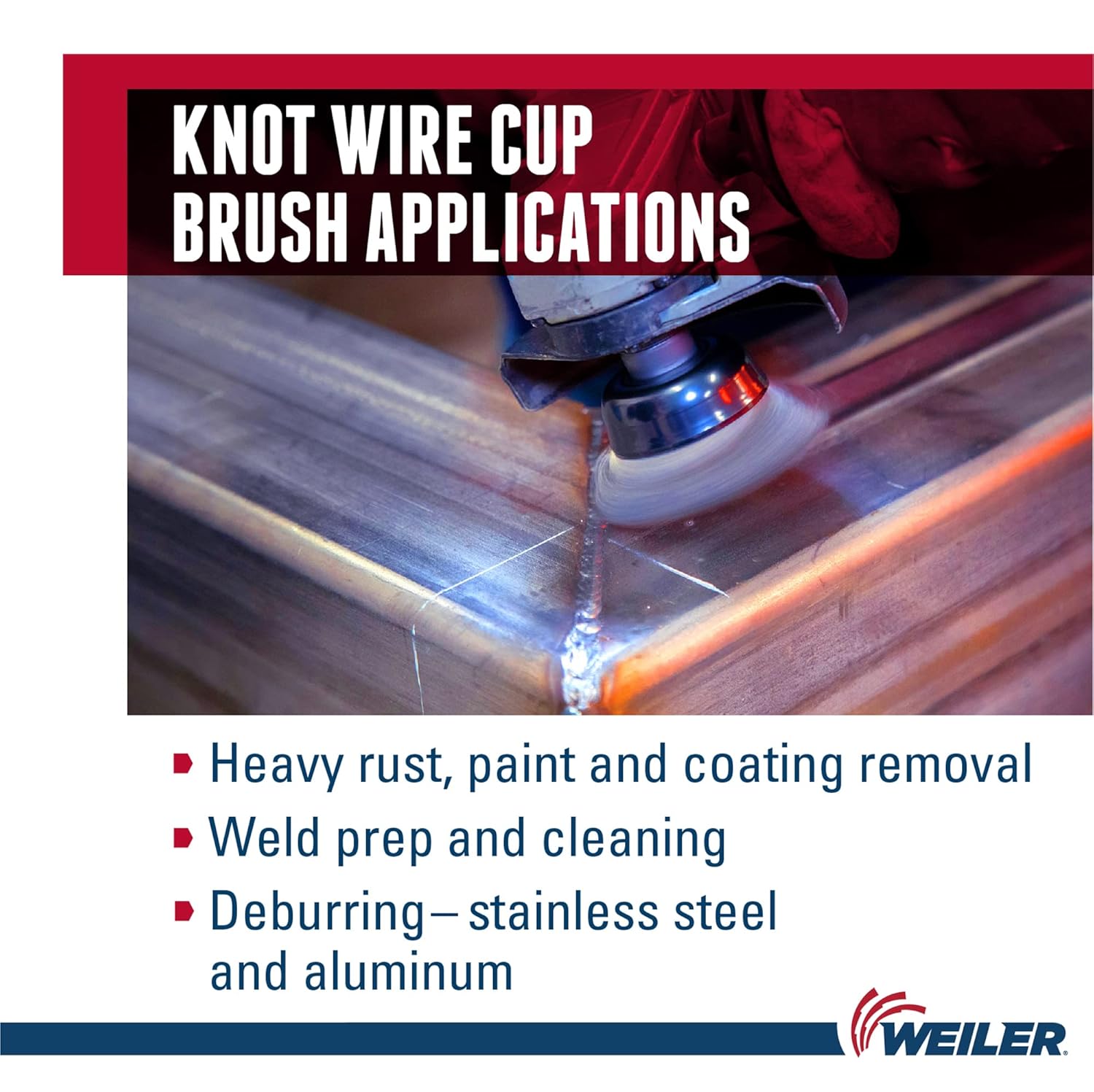 WEILER Weiler 13163 3-1/2 Single Row Knot Wire Cup Brush .023 Stainless Steel 5/8-11 UNC Nut Made in the USA