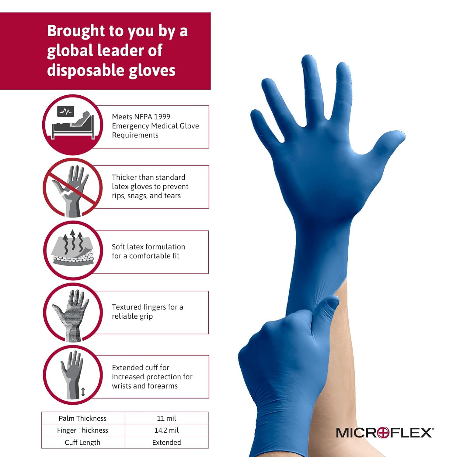 MICROFLEX Microflex SG-375-L Disposable Gloves Latex Large Blue Pack of 50