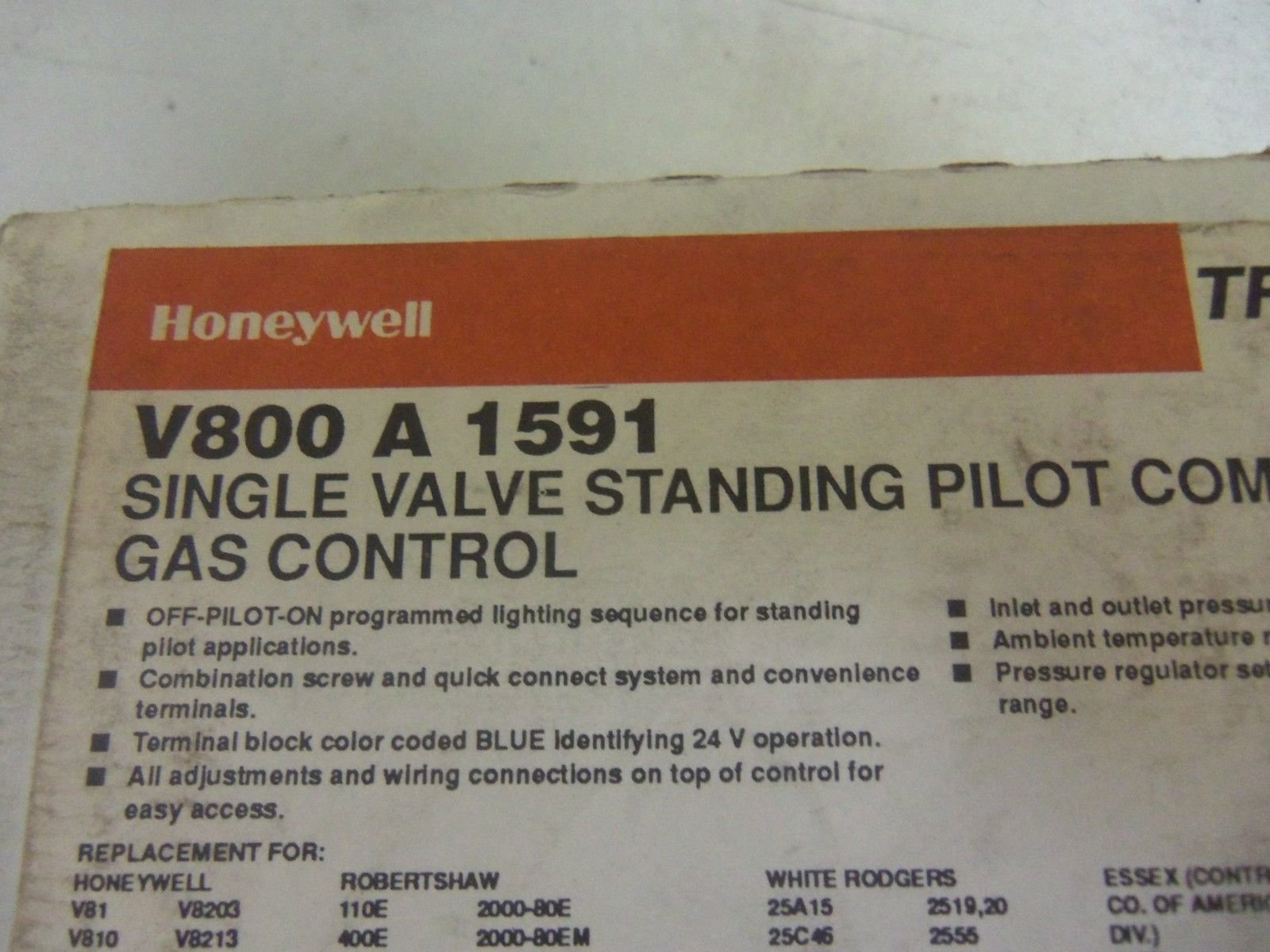HONEYWELL Honeywell V800A1591 Inlet Low Voltage Combination Gas Control, LP Gas