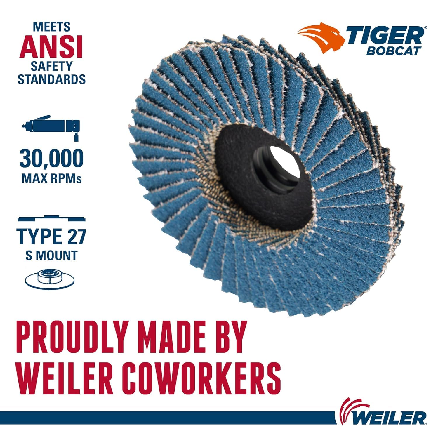 WEILER Weiler 50933 Bobcat Mini Flap Disc 2 inches 40 Grit Zirconium Type 27