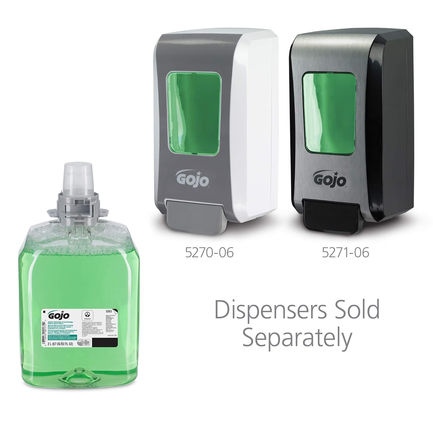 GOJO Gojo 5263-02 Green Certified Foam Hand Hair and Body Wash 2000 mL Refill FMX-20 Push-Style Dispenser Pack of 2