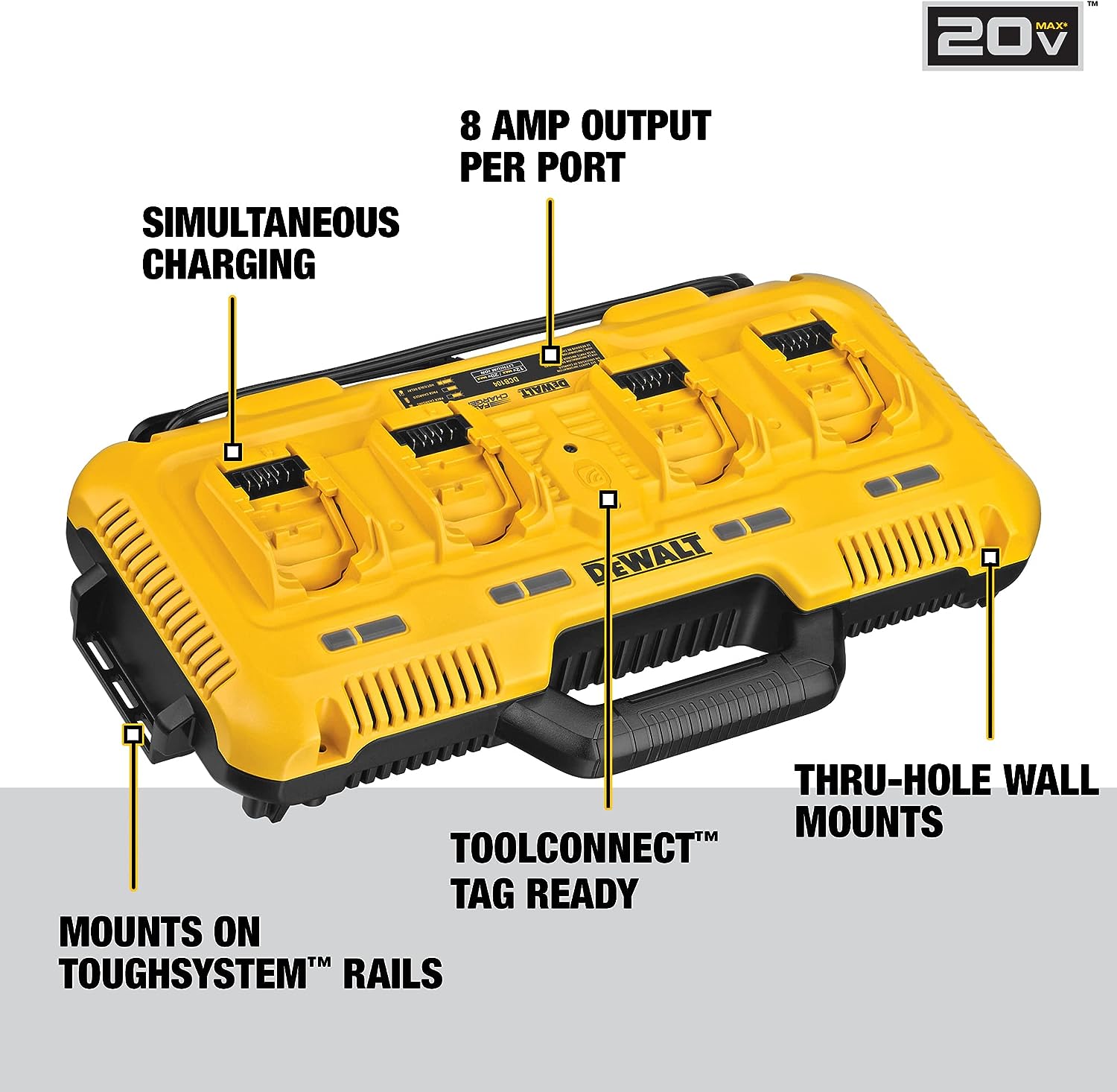 DEWALT DEWALT DCB104 20V MAX Battery Charger 4-Port Simultaneous Charging