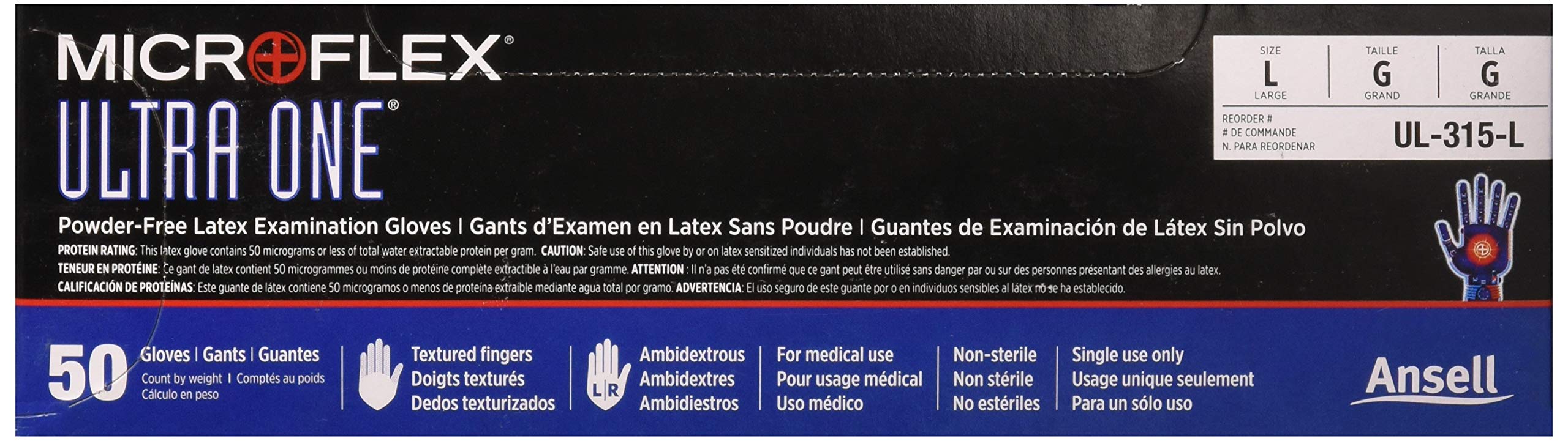 MICROFLEX Microflex UL-315-L Ultra One Latex Examination Gloves Powder-Free Large 50 Pack