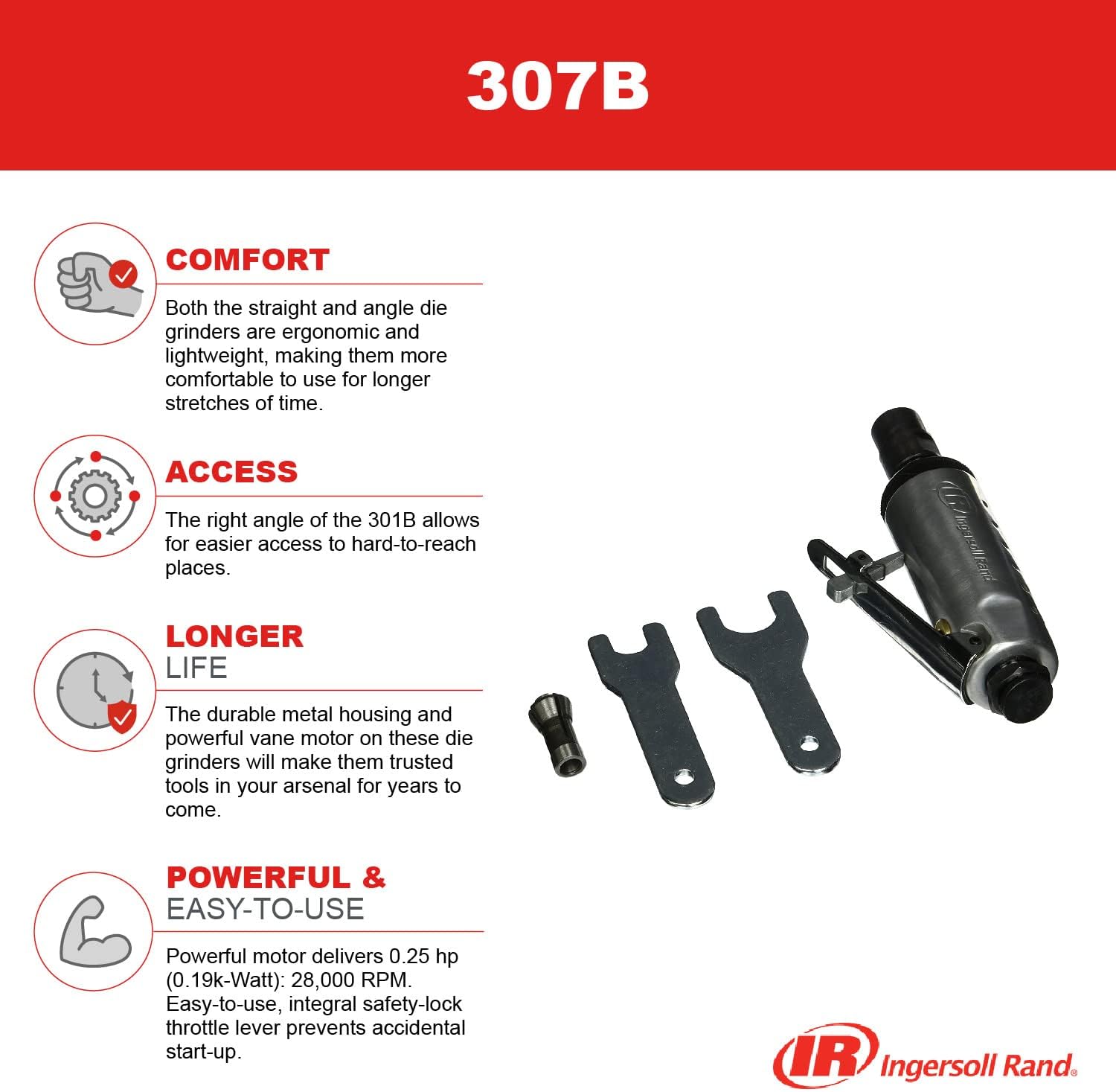 INGERSOLL Ingersoll Rand 307B Air Die Grinder Straight 28000 RPM 0.25 HP Ball Bearing