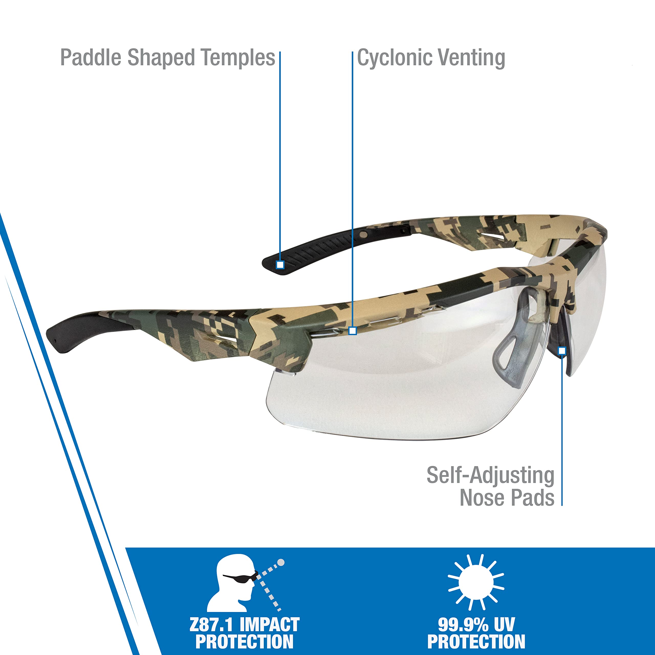RADIANS Radians TXM4-11ID Thraxus Safety Eyewear Digital Camo Frame Clear Anti-Fog Lens