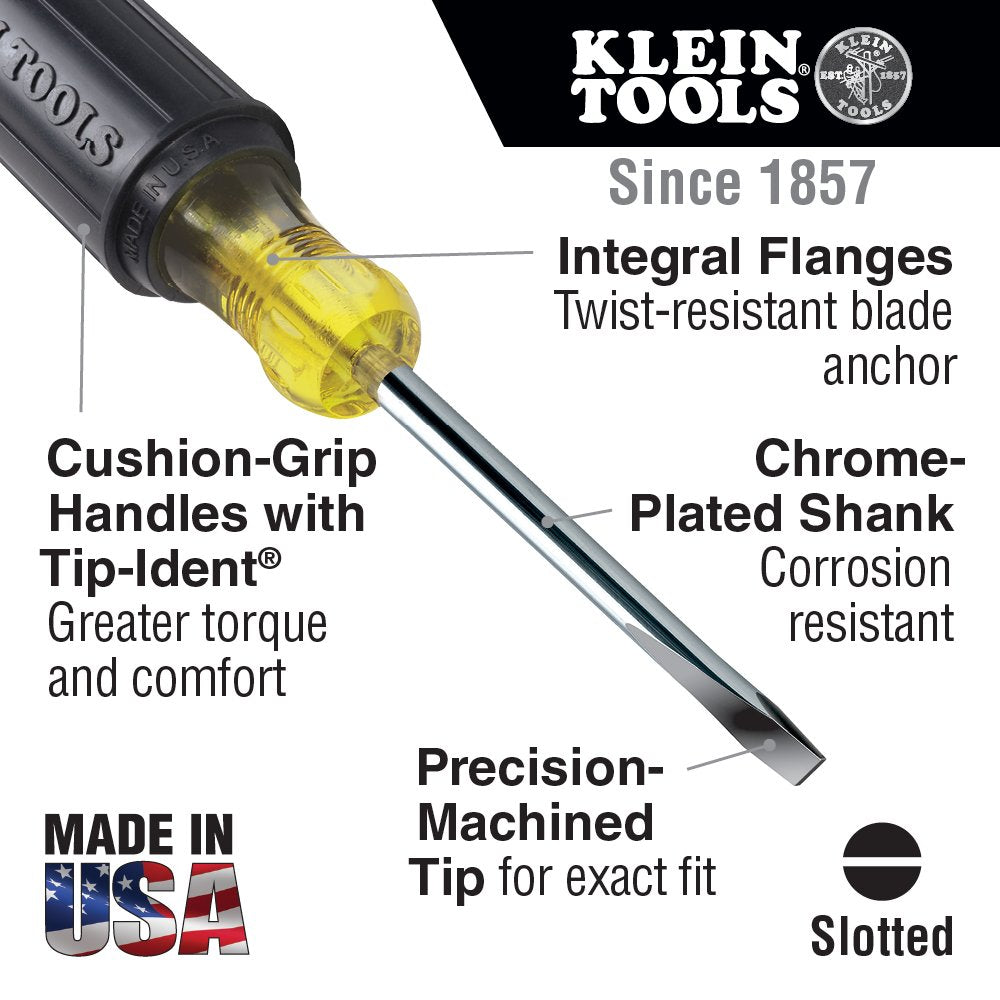 KLEIN TOOLS Klein Tools 605-8 1/4-Inch Cabinet Tip Screwdriver Heavy Duty 8-Inch