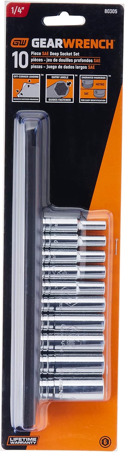 GEARWRENCH GearWrench 80305 GEARWRENCH 10 Pc. 1/4 Drive 6 Pt. Deep Socket Set, SAE
