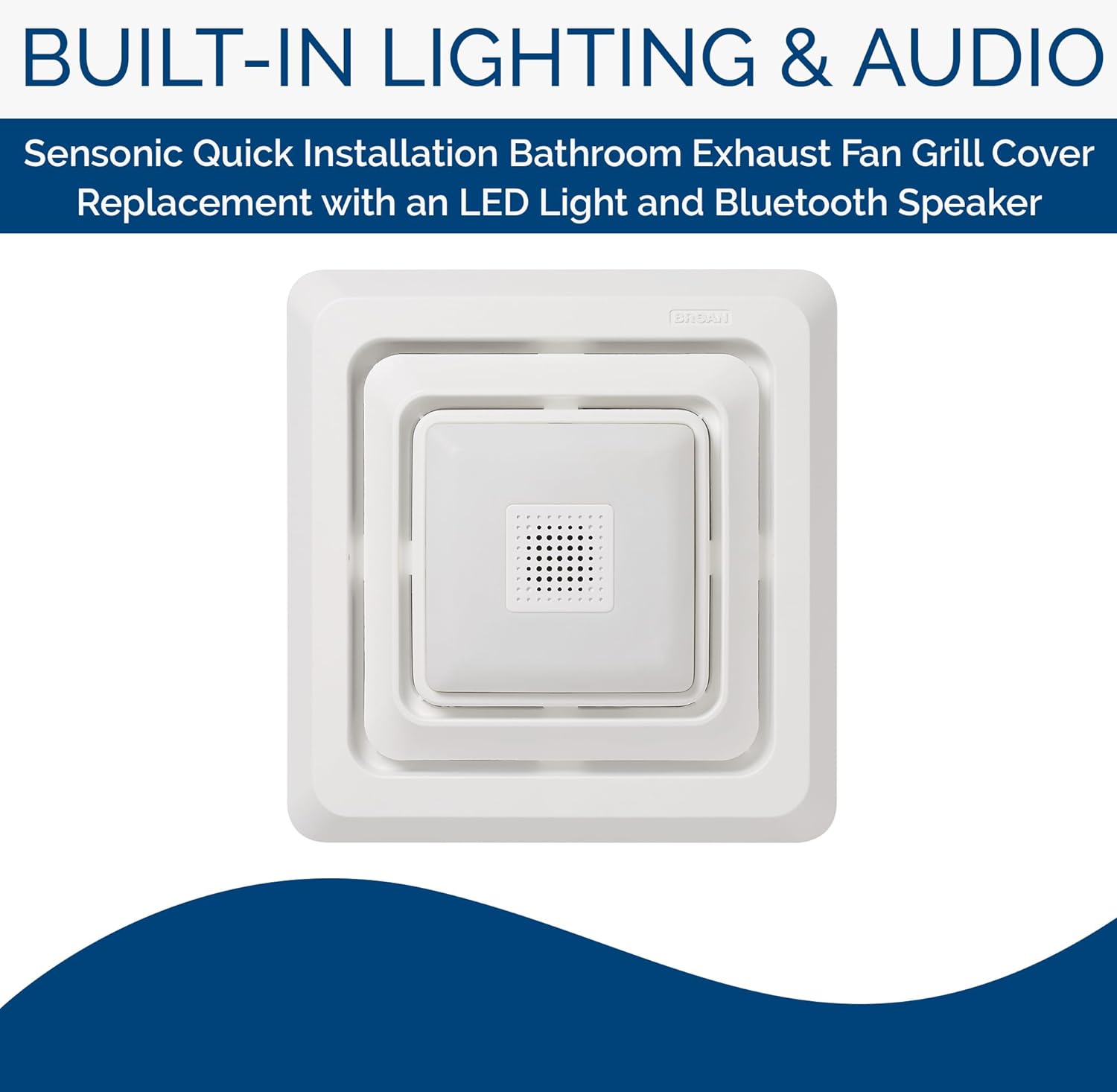 BROAN-NUTONE Broan-NuTone FG800SPK Bluetooth Speaker Bathroom Exhaust Grille Cover with LED Light, White Bath Fan