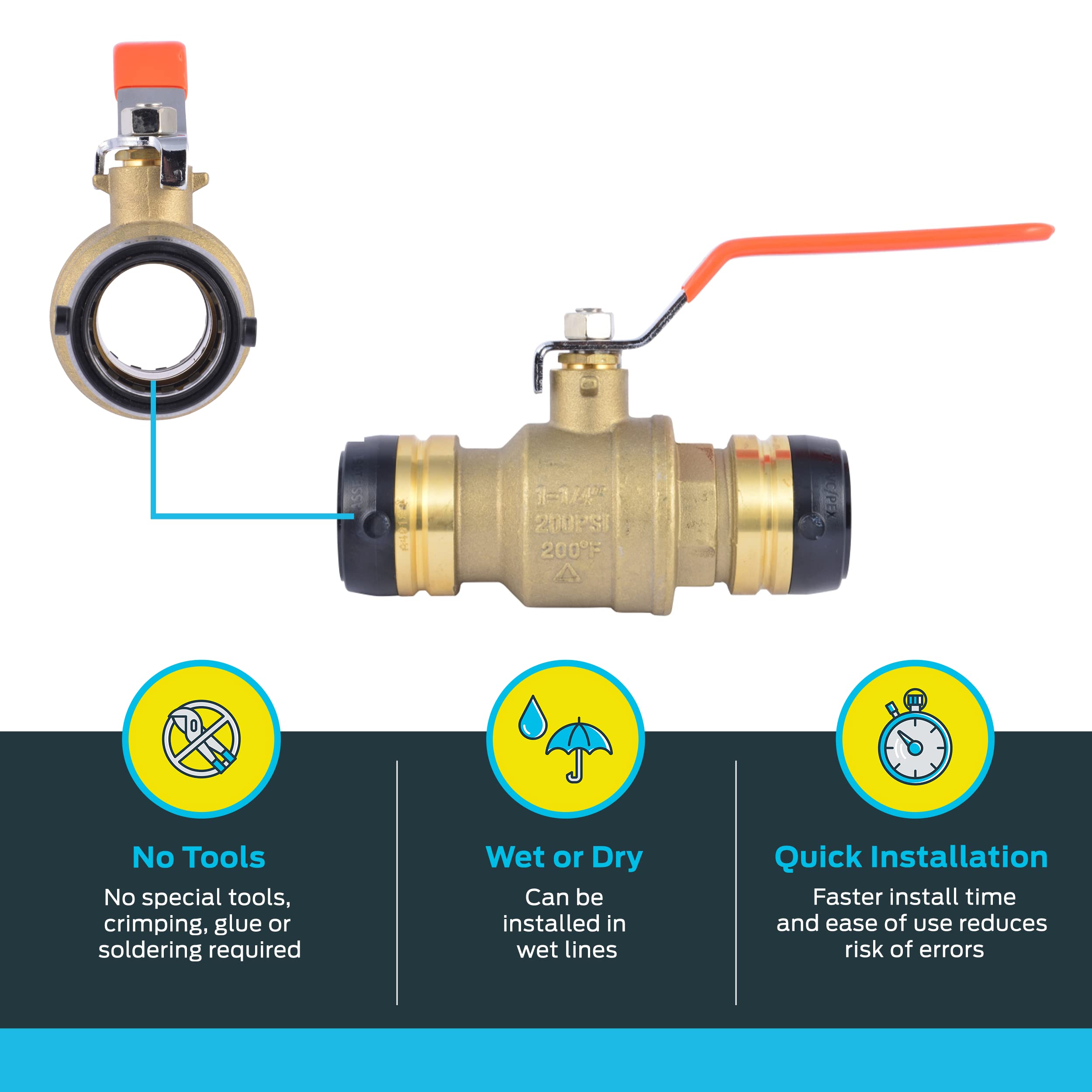 SHARKBITE SharkBite UXLBV35 Ball Valve 1-1/4 in Push to Connect