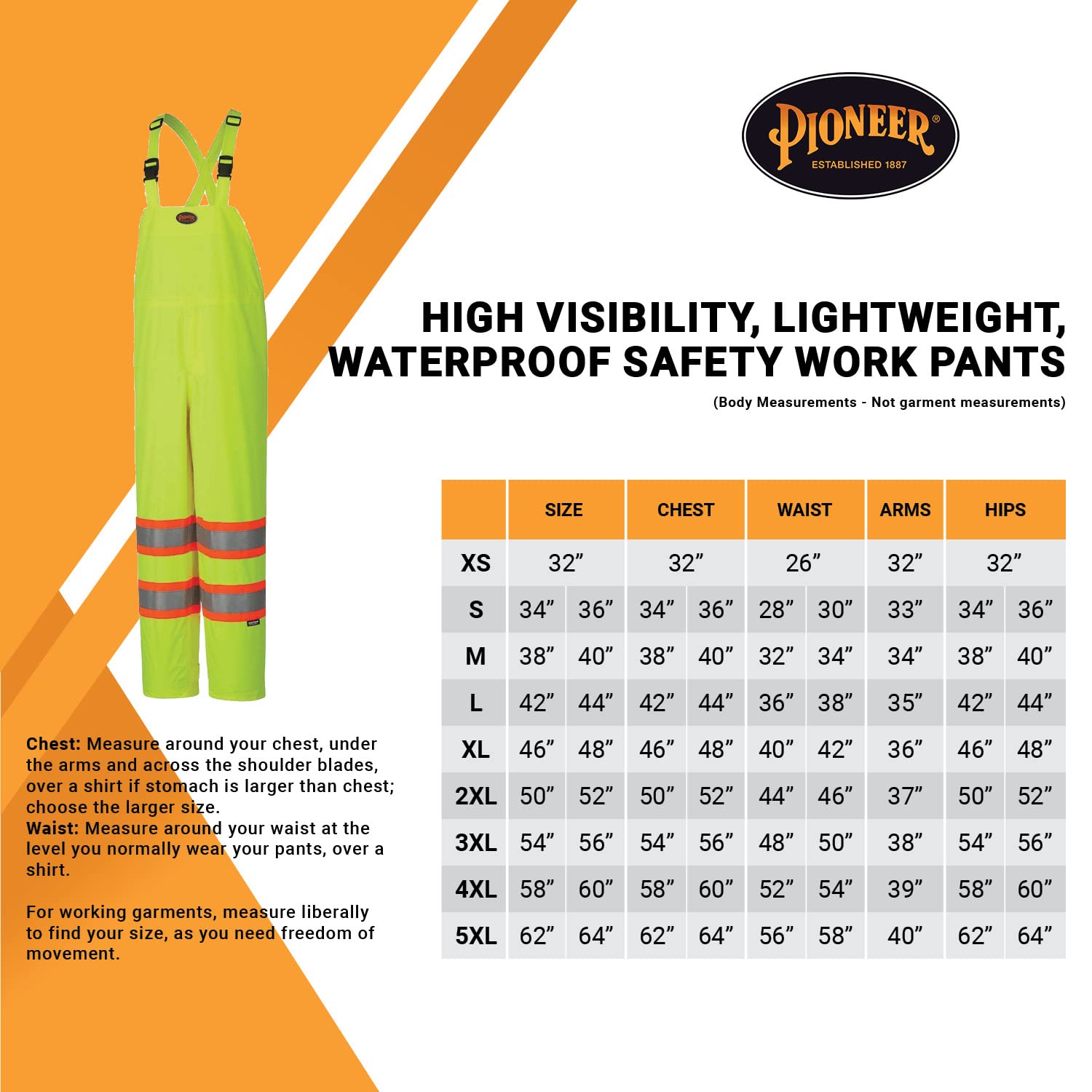 PIONEER Pioneer V1090260U-M High Visibility Lightweight Waterproof Safety Work Pants Yellow/Green M