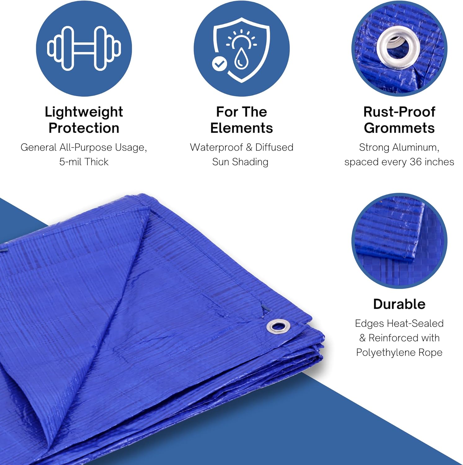 KOTAP Kotap TRA1216 12 x 16 Ft. All-Purpose Multi-Use Protection 5-Mil Poly Tarp Waterproof Blue