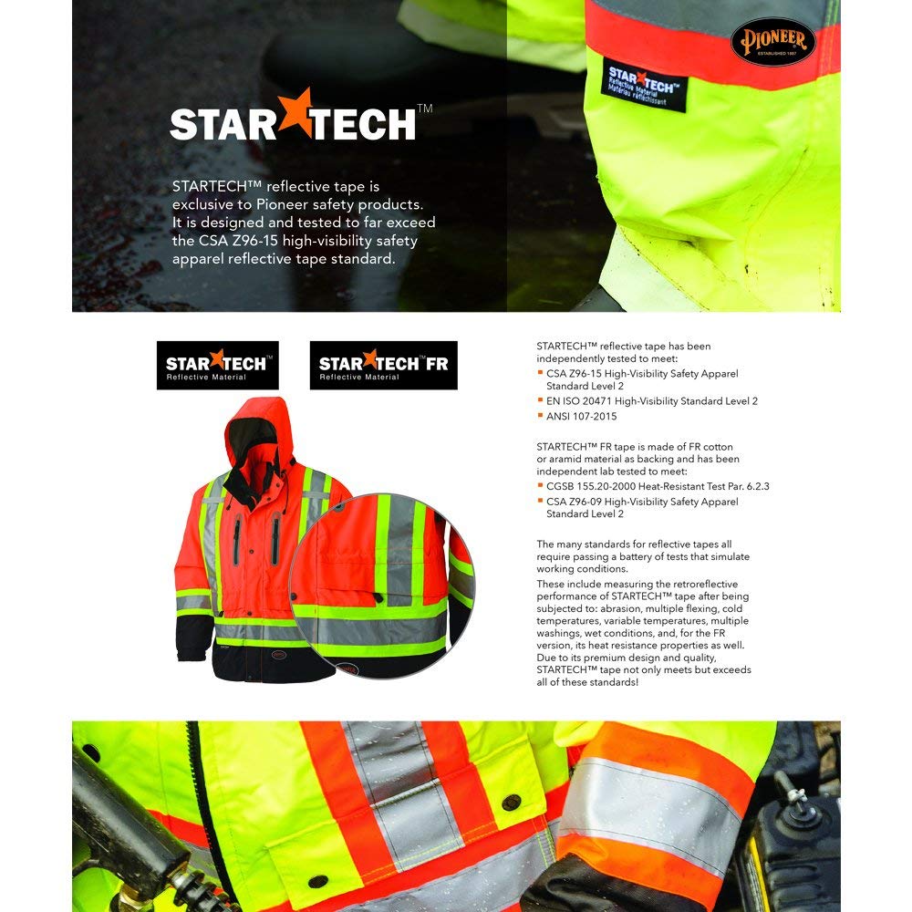 PIONEER Pioneer V1060461U-L High Visibility Safety Hoodie Zipper Pockets Polyester Fleece Orange and Yellow/Green