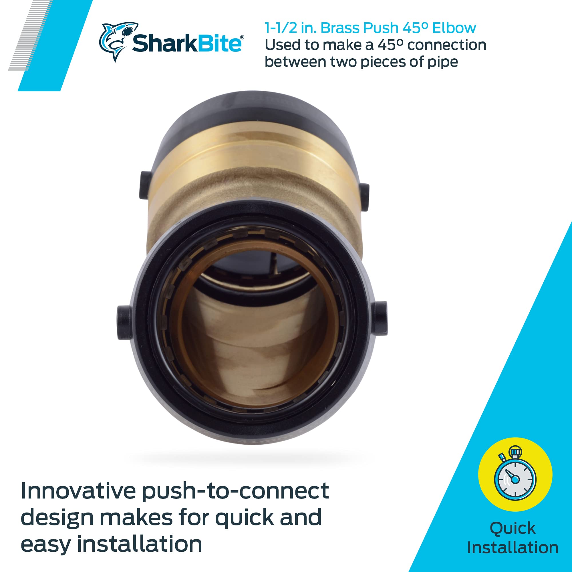 SHARKBITE SharkBite UXL0541 Push to Connect Brass Plumbing Fitting 1-1/2 Inch 45 Degree Elbow