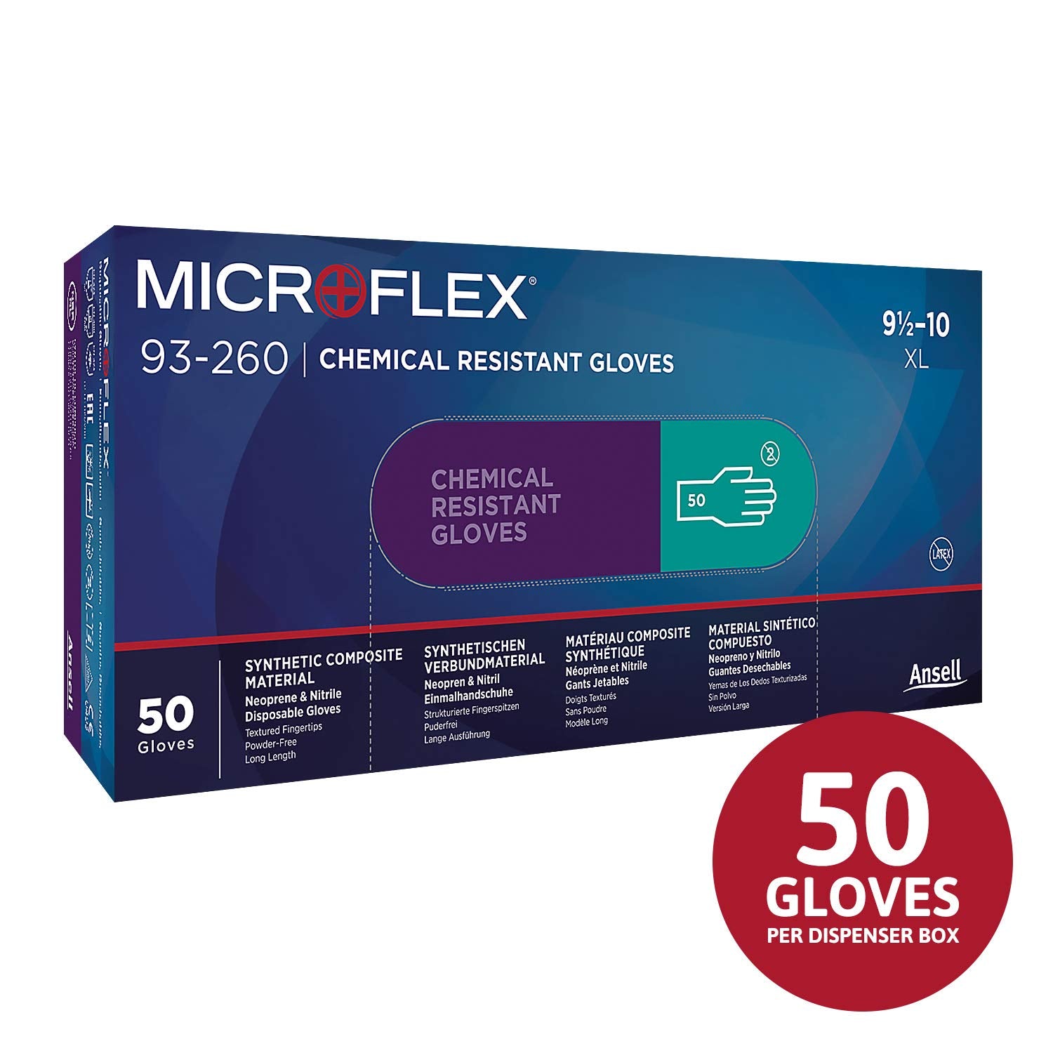 MICROFLEX Microflex 93260110 Nitrile and Neoprene Gloves - Chemical Resistant XX Large (Pack of 50)