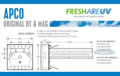 Fresh-Aire UV TUV-APCO-DER2 APCO Carbon Matrix HVAC UV Air Purifier Dual 2-Year UV-C Lamp 18-32 VAC