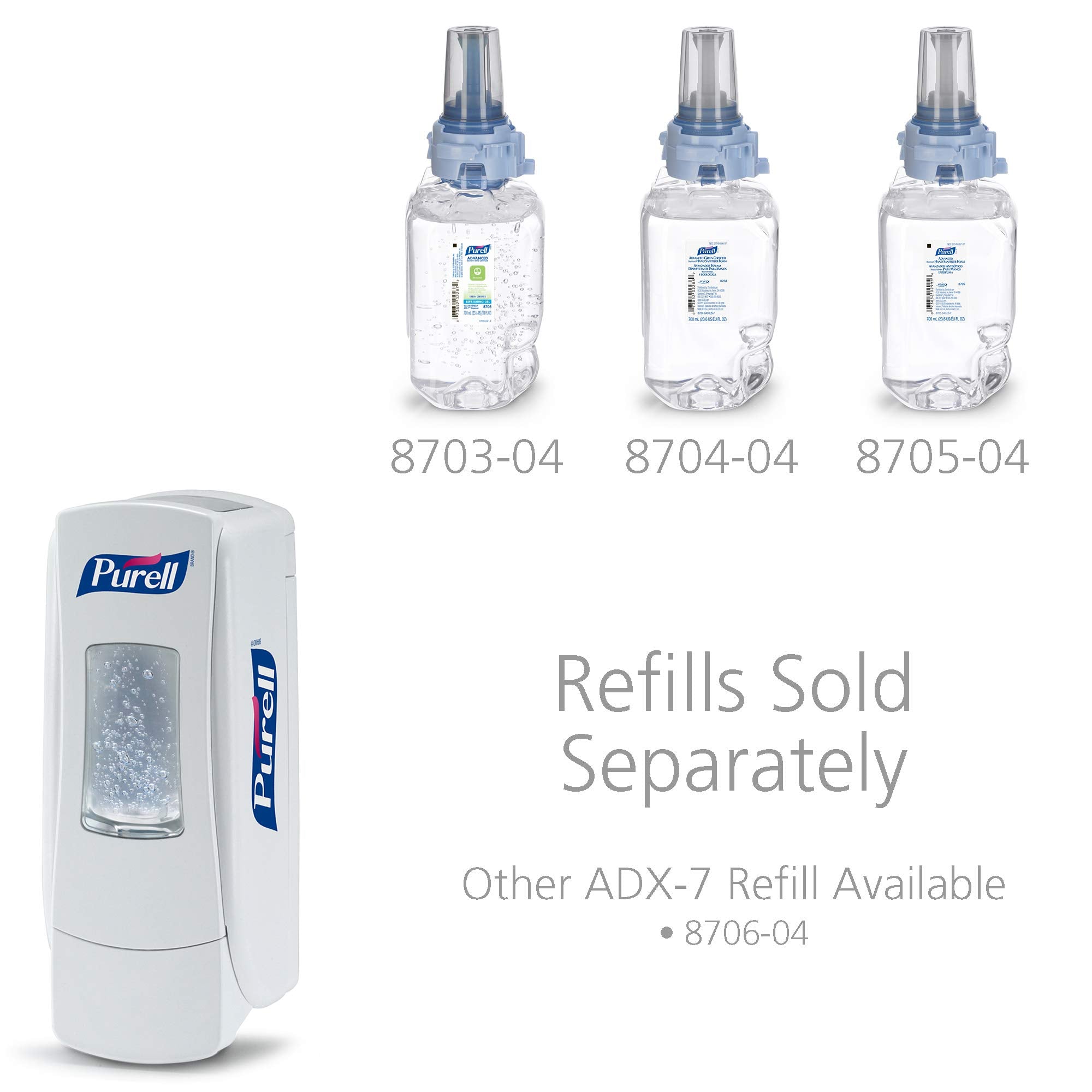 PURELL Purell 8720-06 ADX-7 Push-Style Hand Sanitizer Dispenser, White, 700 mL Refill Size