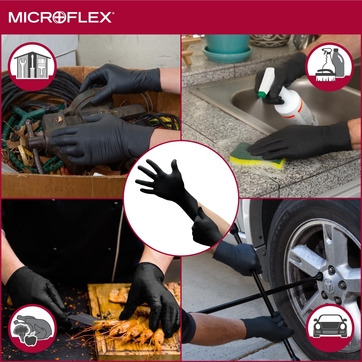 MICROFLEX Microflex N643 Onyx N64 Disposable Nitrile Exam Gloves Large Black Pack of 100