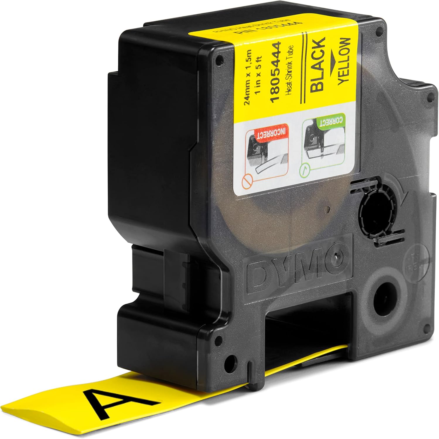 DYMO DYMO 1805444 Heat-Shrink Tube Black on Yellow Cable Label 1 Inch x 5 Feet