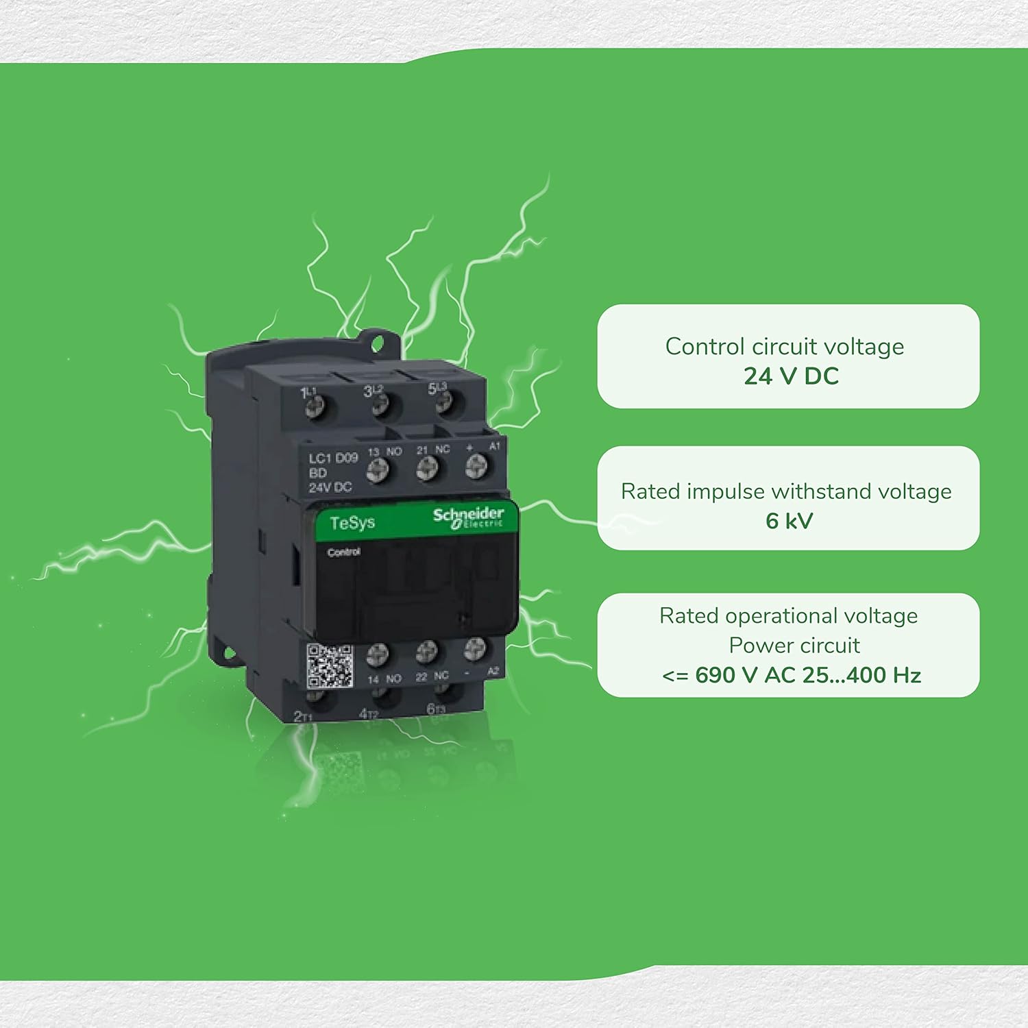 SCHNEIDER ELECTRIC Schneider Electric LC1D09BD IEC Magnetic Contactor 24VDC 9A 1NC 1NO 3P