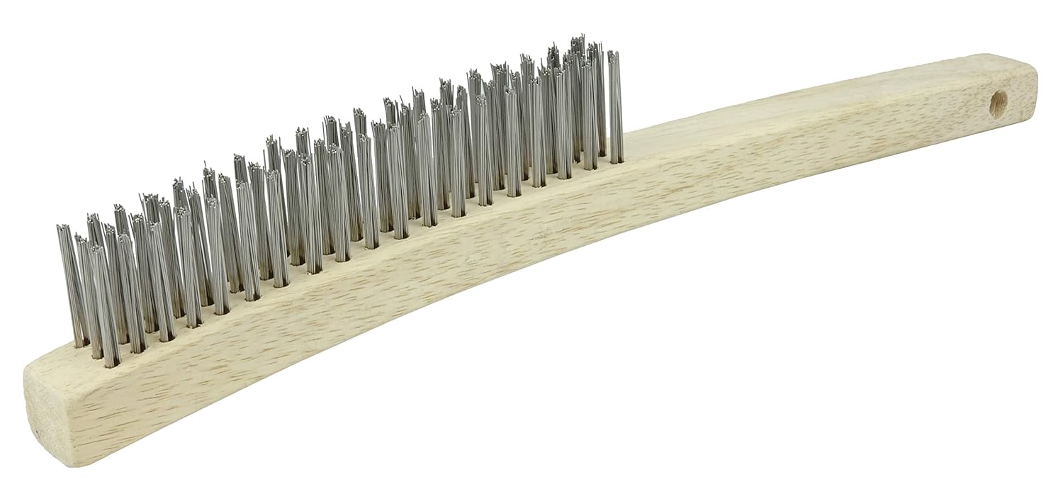WEILER Weiler 44054 Hand Wire Scratch Brush .012 Stainless Steel Fill Curved Handle 3 x 19 Rows