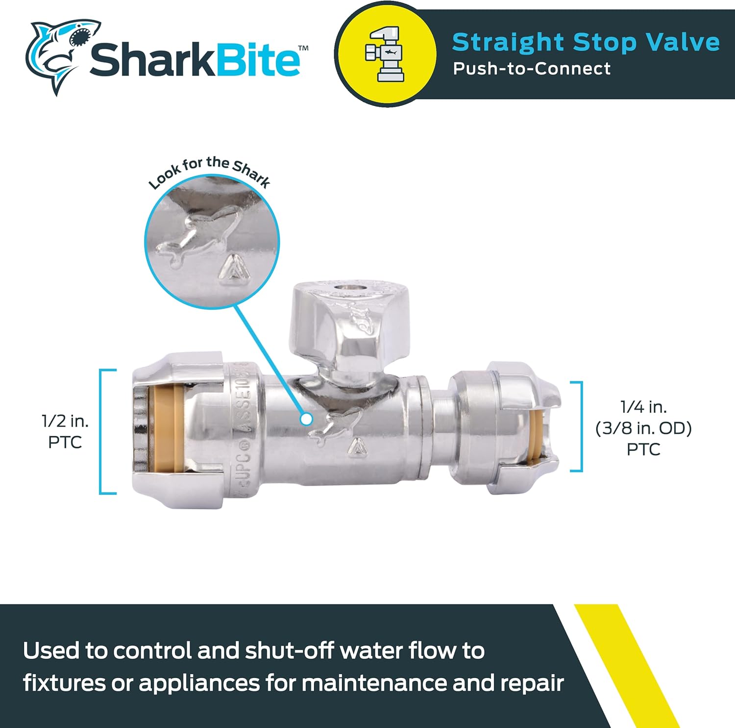 SHARKBITE SharkBite 23049-0000LF Straight Stop Valve 1/2 Push to Connect x 1/4 Inch
