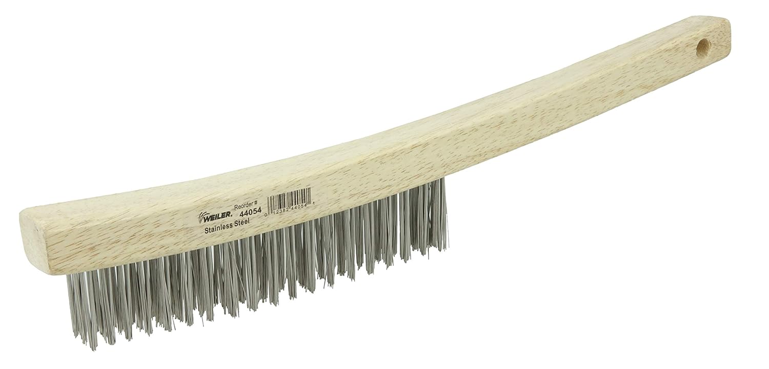 WEILER Weiler 44054 Hand Wire Scratch Brush .012 Stainless Steel Fill Curved Handle 3 x 19 Rows