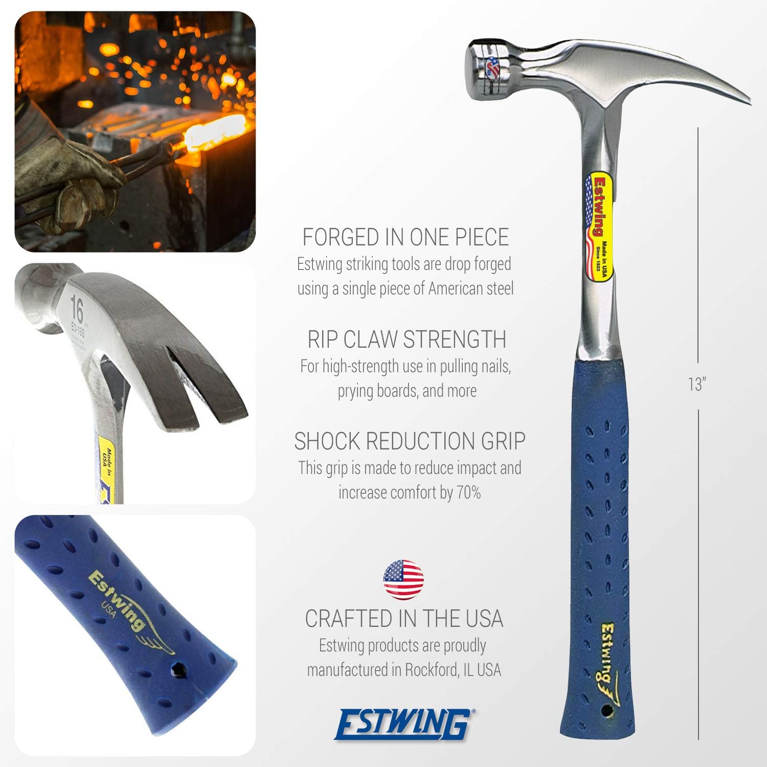 ESTWING Estwing E3-20S Flooring & Tiling Hammer Claw Frame Smooth Face 20 Oz