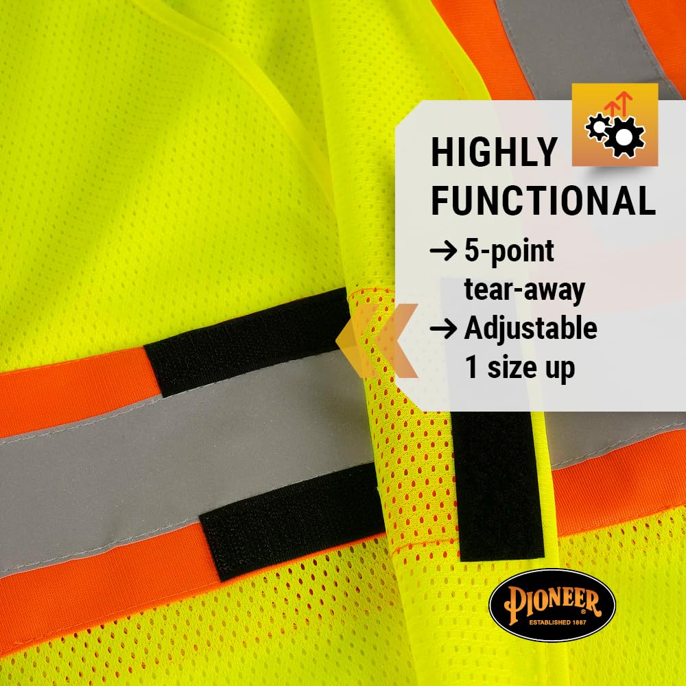PIONEER Pioneer V2510860U-4/5XL Safety Vest Hi-Vis Yellow Flame Resistant 4/5XL