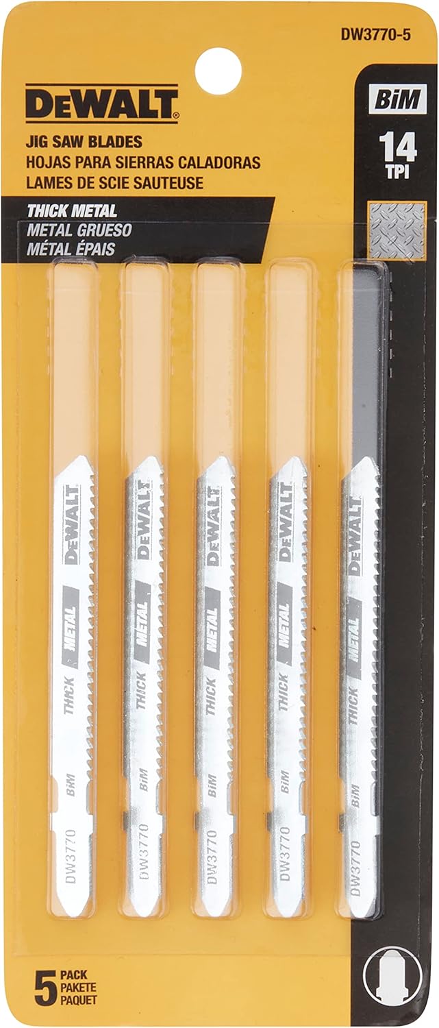 DEWALT DEWALT DW3770-5 Jigsaw Blades Thick Metal Cutting T-Shank 3-Inch 14-TPI 5-Pack