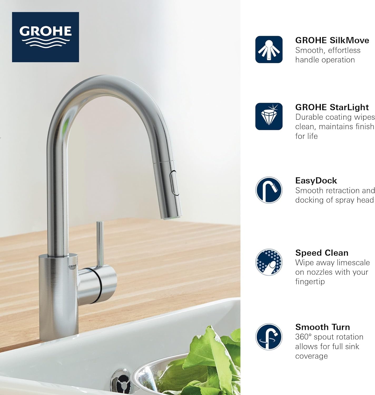 GROHE Grohe 32665003 Concetto Pull-Down Kitchen Faucet with Sprayer Chrome