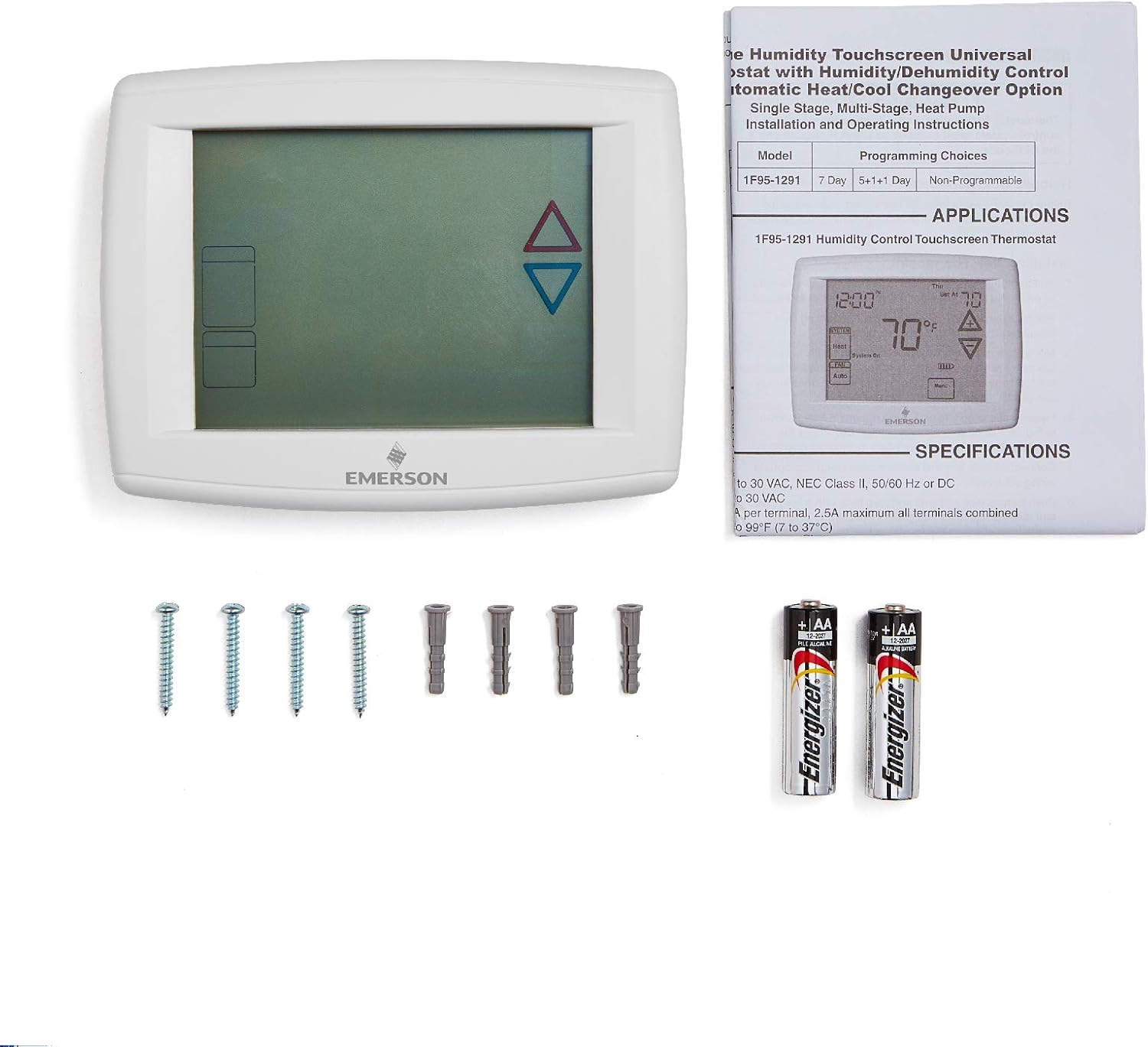 WHITE-RODGERS Emerson 1F95-1291 7-Day Touchscreen Thermostat with Humidity Control