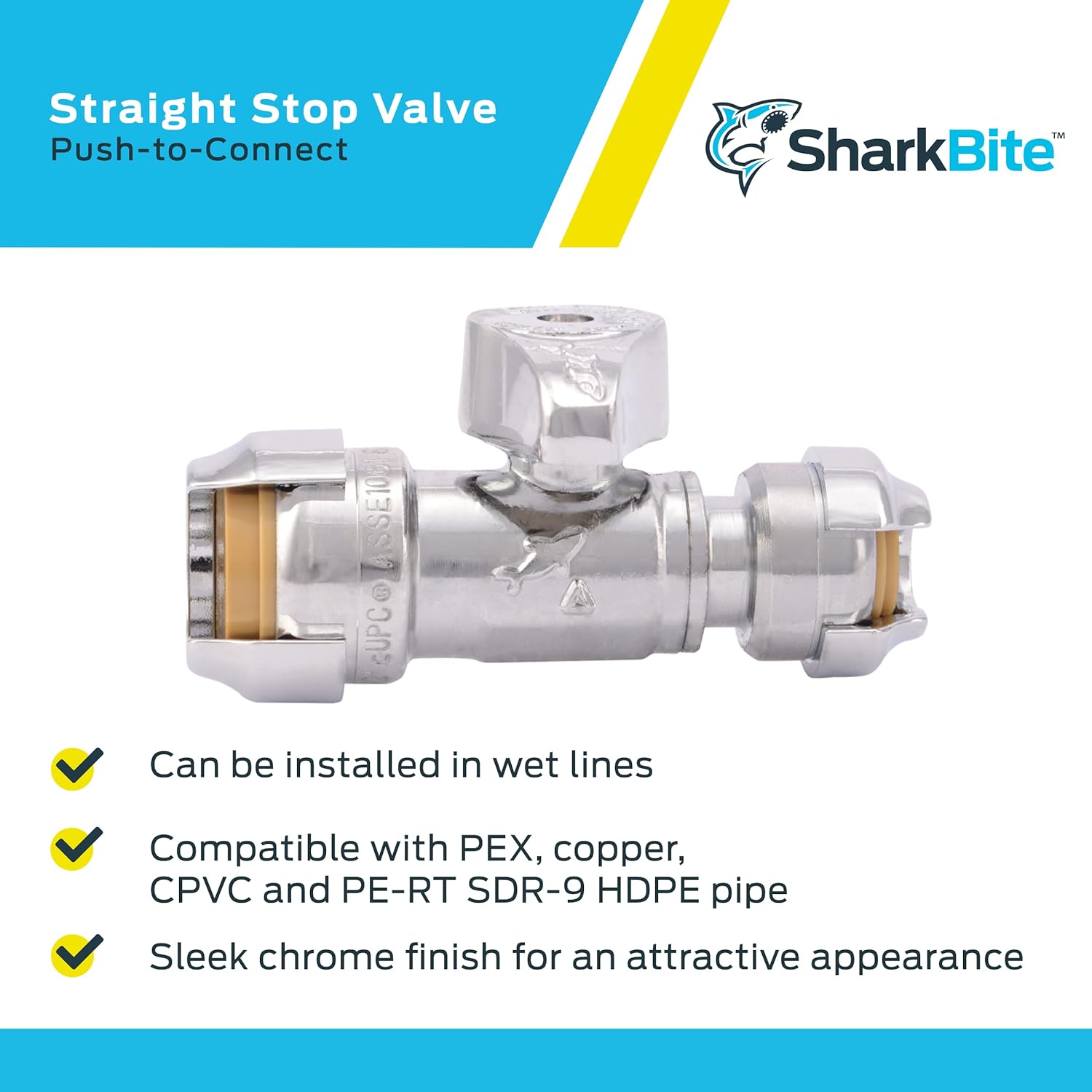 SHARKBITE SharkBite 23049-0000LF Straight Stop Valve 1/2 Push to Connect x 1/4 Inch